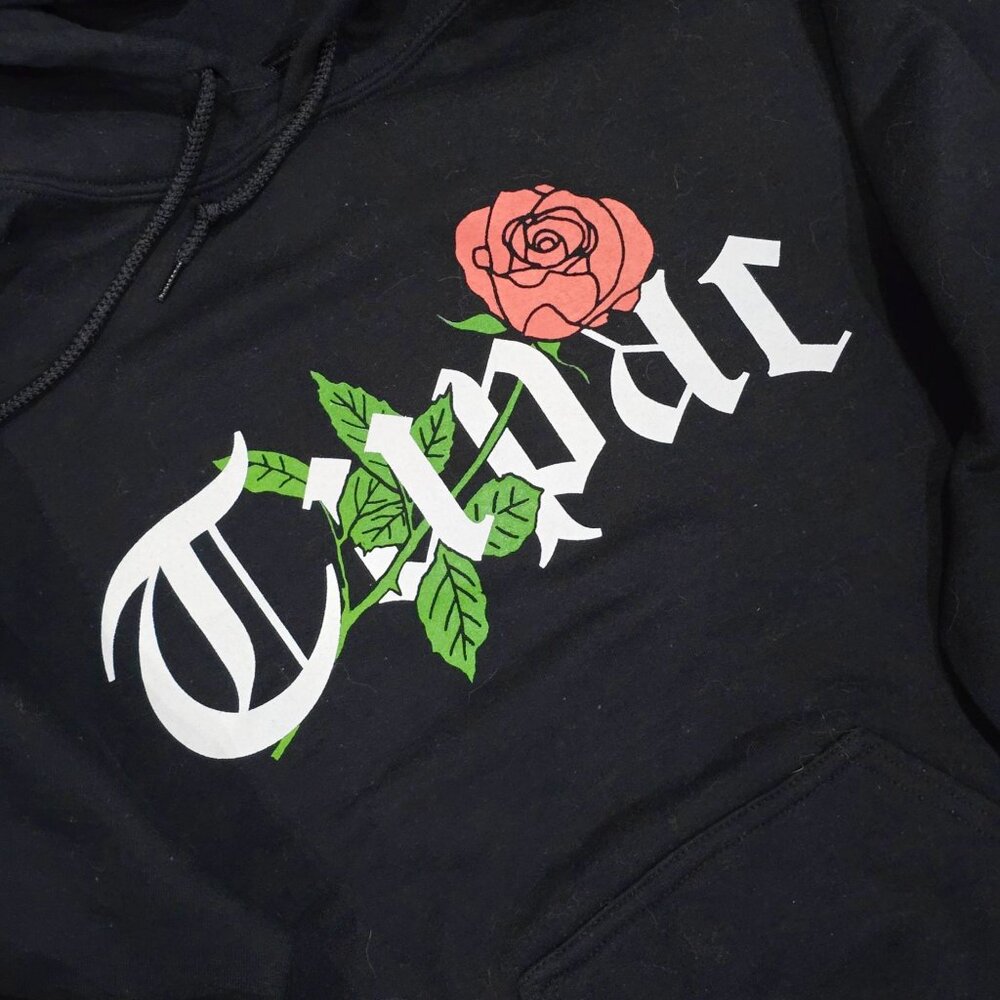 2Pac ✦ Black Rose Graphic Hoodie ✦ Iconic Hip-Hop Streetwear Pullover Unisex S - Picture 4 of 8